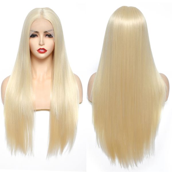 

613 blonde synthetic wig lace front with baby hair yaki straight long straight hair heat resistant lace wig for black womenfactory direct