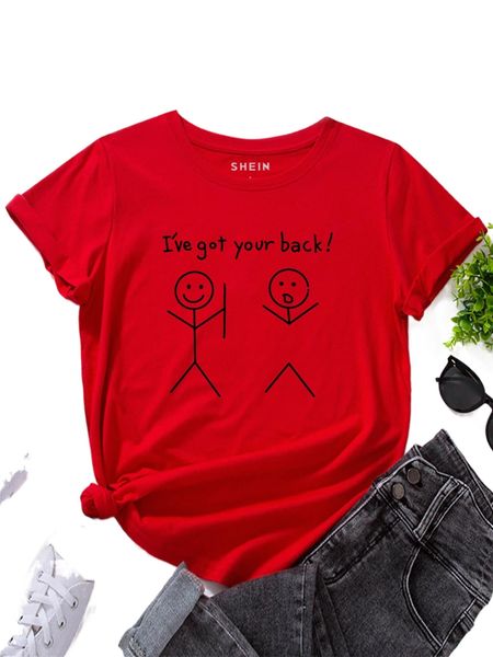 

slogan & cartoon graphic tee f9q7#, White