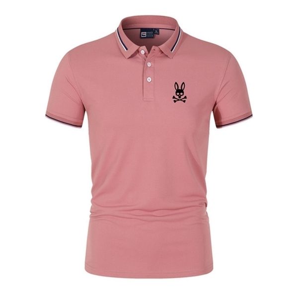 

summer mens cotton tshirt lapel fashion short sleeve printed micro label ghost rabbit polo shirt 220615, White;black