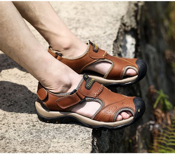 

large size 6 sandals men 2022 summer new breathable toe sandal outdoor leisure casual beach shoes 605, Black