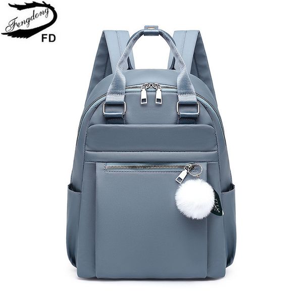 

fengdong women fashion backpack bag female waterproof lightweight casual travel cute plush ball red blue black 220817
