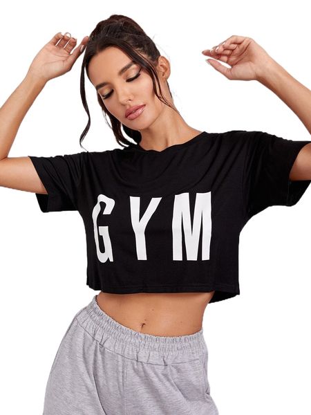

active gym graphic cropped tee 61mq#, Gray
