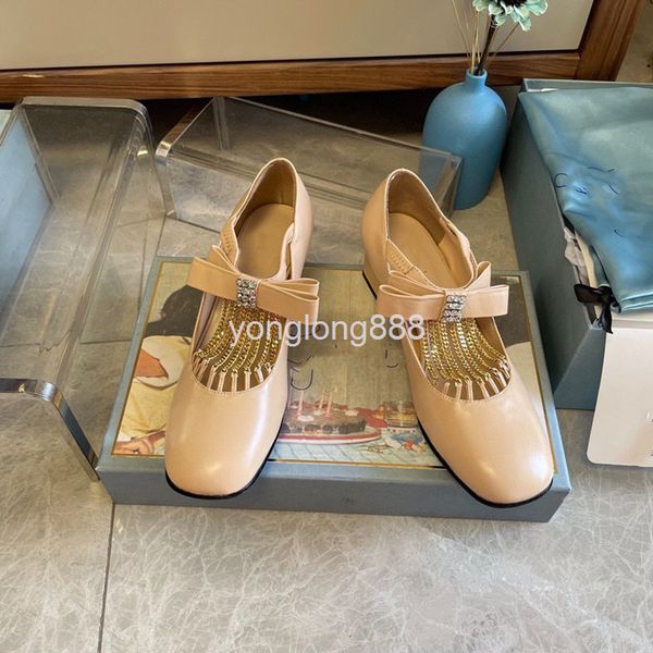 

sandals high end quality square tassel thick heel bow single shoes women's genuine leather versatile british style mary jane, Black