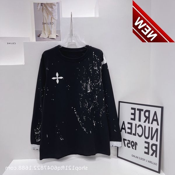 

ch22ss cool fashion cross print speckle design loose and slim sweater, Black