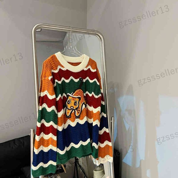 

designer womens sweaters fashion brand rainbow stripe contrast color knitted sweatshirt, White;black