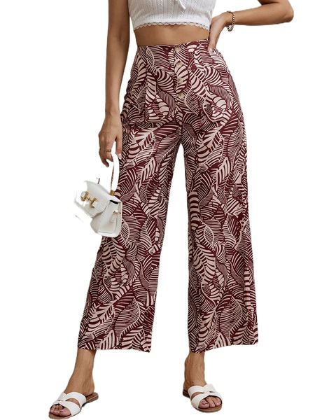 

high waist allover print wide leg pants q8cr#, Black;white