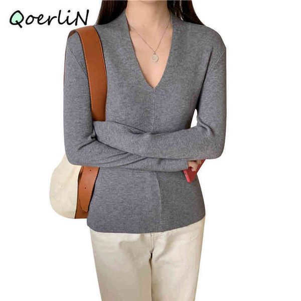 

vneck sweaters women fashion stretch long sleeve solid pullover fall slim sweater women knitted black sweater female 210412, White;black