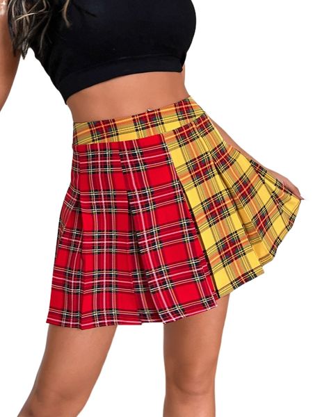 

tartan print pleated skirt v5ck#, Black