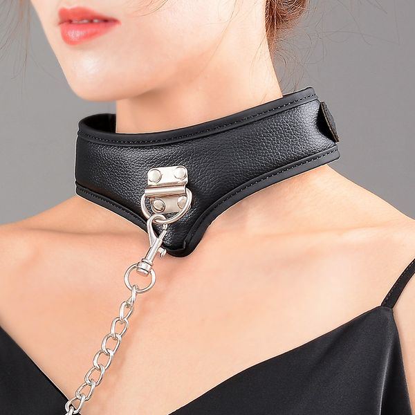 Juego para adultos juguetes sexy BDSM Collar de cuero Metal tracción cadena Bondage restricción Femdom esclavo pareja coqueteo