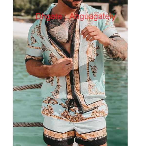 

men's casual fashion shirts tracksuit hawaiian sets t-shirts printing luxury summer swim short sleeve button men shirt suit vacation be, White;black