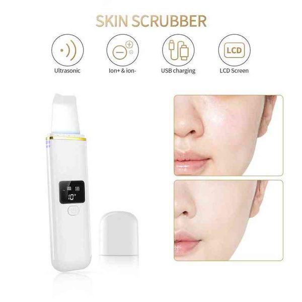 

lcd screen facial skin scrubber ultrasonic ion pore deep peeling cleaner exfoliation grease blackhead extractor lifting device 220514