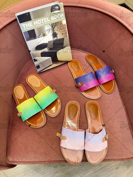 

designer slides women slippers tie-dye sandals slipper flower floral flat brands bottoms rubber flip flops leather summer gradient shoes sli, Black