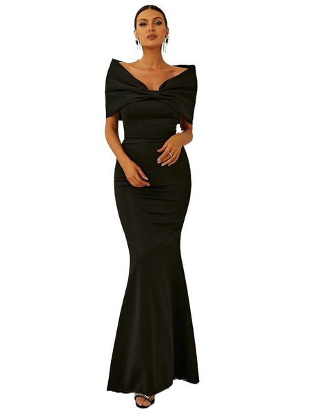 

missord bow front off shoulder mermaid hem formal dress w5je#, Black;gray