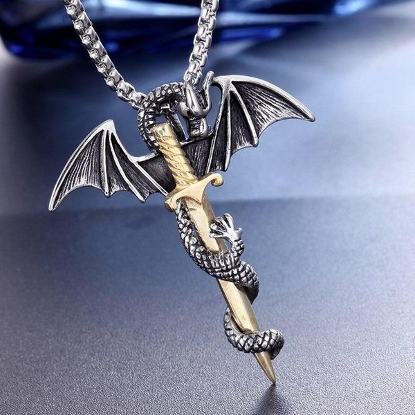 Подвесные ожерелья Винтажные птеродактиль Священная форма меча мужское ожерелье модное драконское цепь Неогото