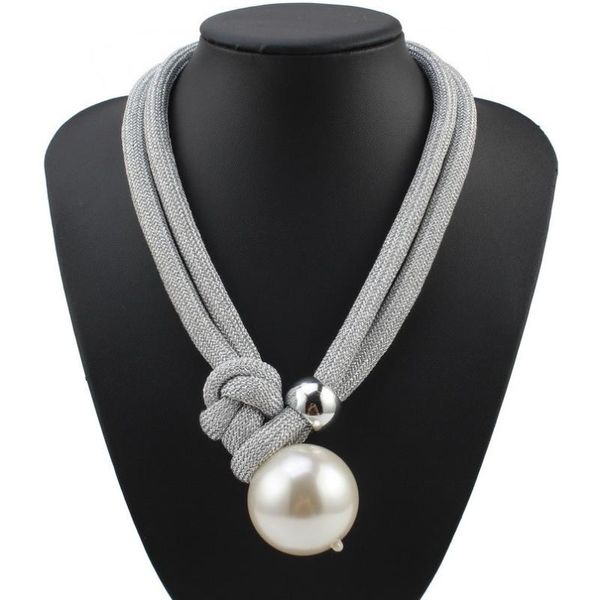 Anhänger Halsketten Handmade Statement Mode Große Perle Ball Halskette Für Frauen Bib Multi Schichten Lange Seil Kette Perle Schmuck Anhänger