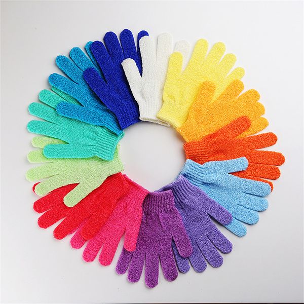 Отшелушивающие ванны перчатки скрубберы 12 цветов кусочками для тела рукавицы для душевого кузова