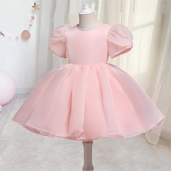 Fluffy Girls Princess Party Dress for Kids Tutu Solid Children es 3-8 Y Compleanno Ball Gown Wedding Prom Girl 220422