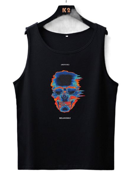 

romwe guys letter skull graphic muscle tank 22ke#, White;black