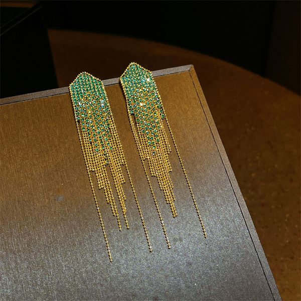 

s2993 fashion jewelry high sense exaggerated s925 silver post dangle earrings contrast color zircon waterfall tassels long stud earrings