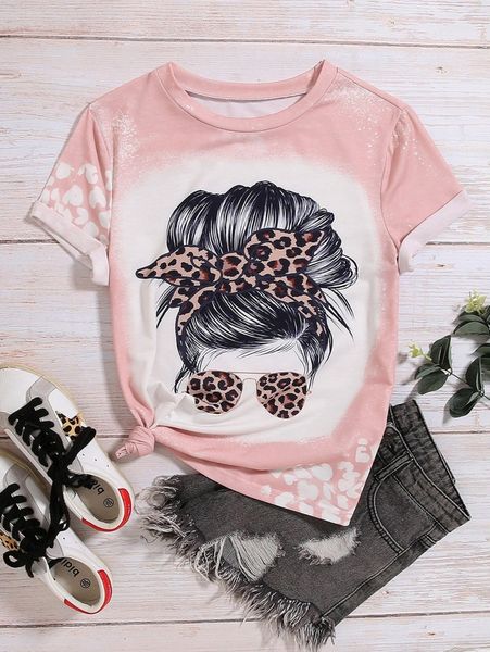 

leopard & figure graphic tee r4y1#, White