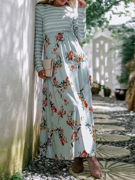 

simplee floral print striped print dress r6dl#, Black;gray