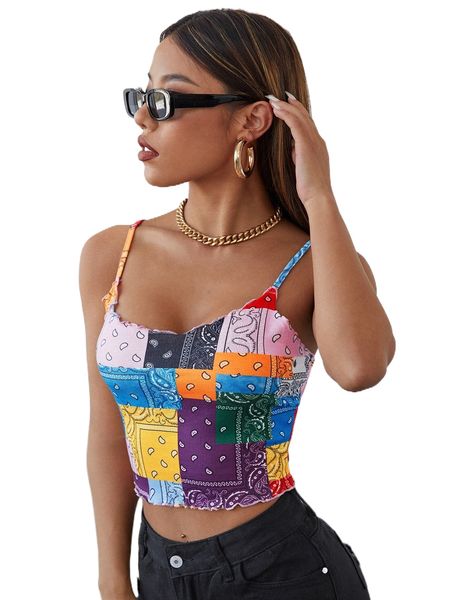 

lettuce trim patchwork crop cami 57xg#, White