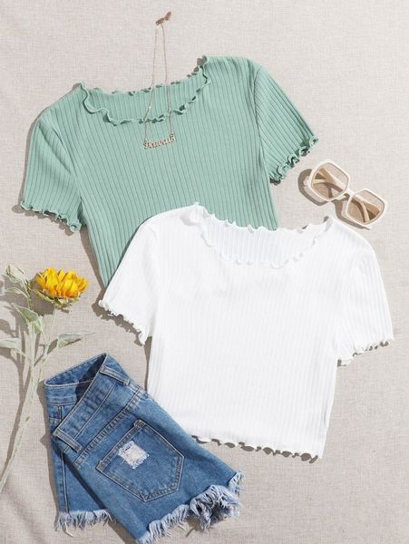 

2 pack lettuce trim tee c6hs#, White