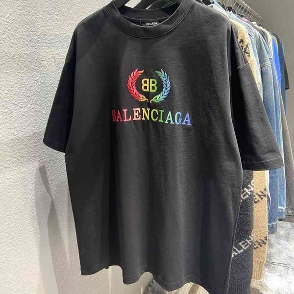 

2022 designer bal t shirt high version b paris wheat grain printed letters short sleeve cotton loose t-shirt for men and women, White;black