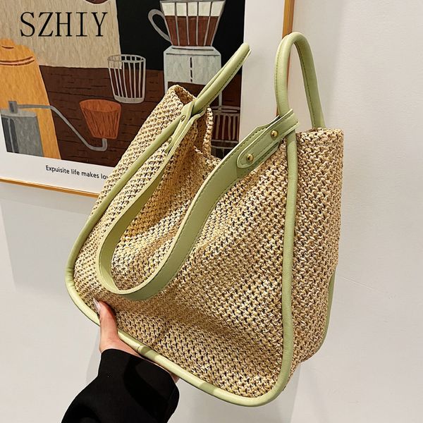 

summer large beach bag ladies designer tote straw woven hollow shoulder out soft large capacity vacation shopping handbag purse 0623