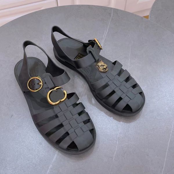 

men sandals designer sandals rivet sandals double g sandal transparent rubber slides ankle buckle straps flat slipper summer beach shoes, Black