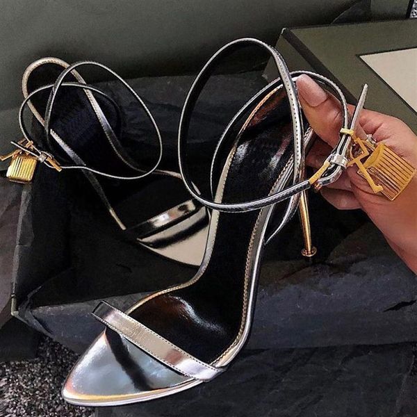 

heeled womens sandals luxury designer golden lock decorate ladies dress shoes genuine leather .5cm metal heels 2014, Black