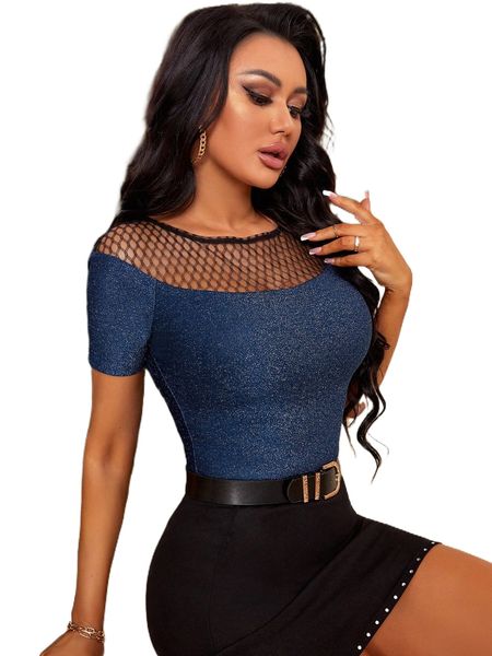 

contrast mesh glitter tee 85lv#, White