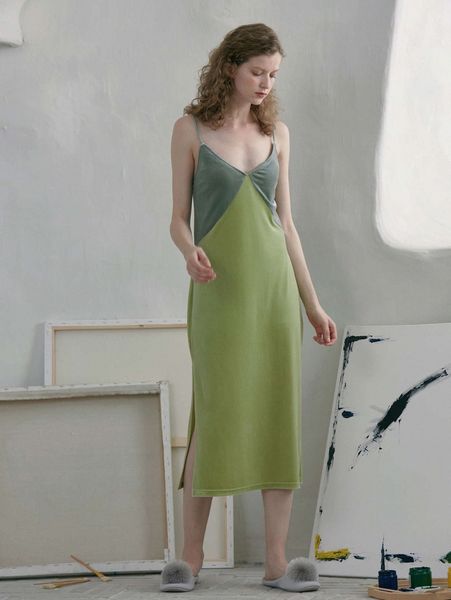 

velvet color block slip dress n5s7#, Black;gray