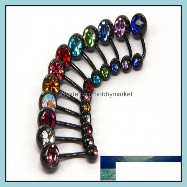 1 pz fascino colore nero anello ombelico strass cartilagine ombelico barra cristallo body piercing 9 colori punk nuovi gioielli consegna di goccia 2021