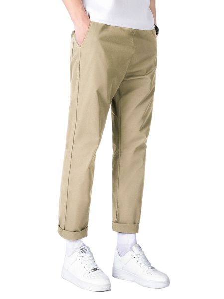 

men solid slant pocket pants c2l9#, Black