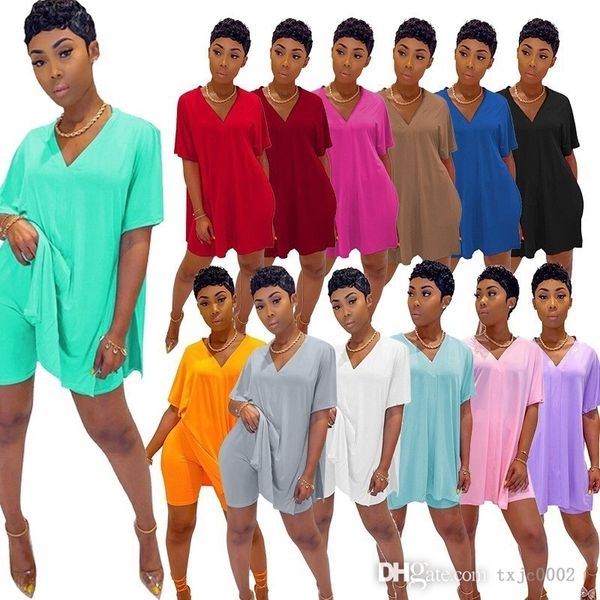 

summer outfits womens clothing tracksuits fashion casual split short sleeve v neck t shirt biker shorts 2 piece sets plus size, Gray