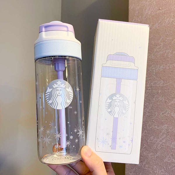 

starbucks kambukka joint straw cup flip over direct drinking blue purple cold change sky sports portable water cup