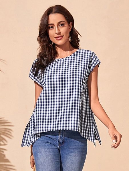 

emery rose gingham batwing sleeve asymmetrical hem p8qp#, White