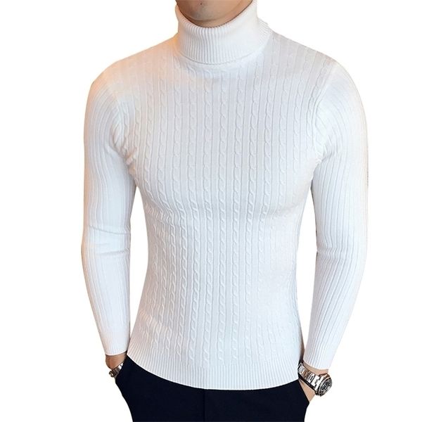

winter high neck thick warm sweater mens sweaters slim fit pullover men knitwear male double collar 220812, White;black