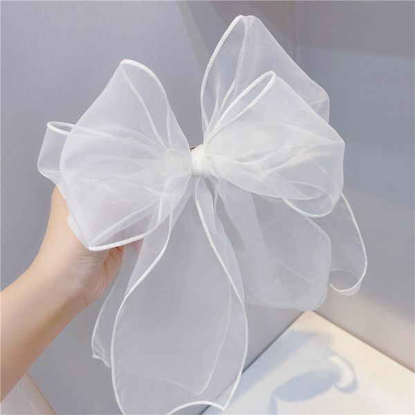 

lace big bow hairpins ponytail sweet hairdressing princess spring hairpin organza bow ribbon braided hair accessories, Slivery;white