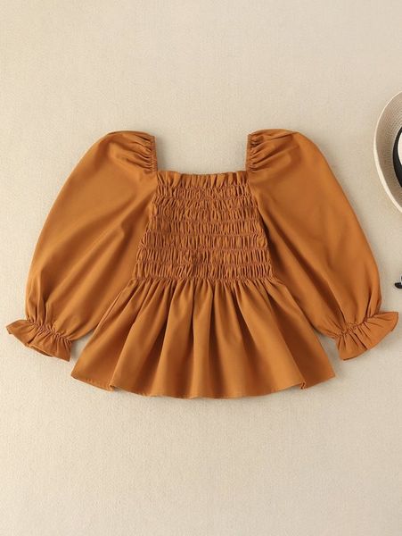 

little girl's plain pleated bubble sleeve ruffle hem shirt she, White;black