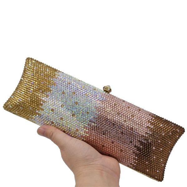

pink brown long crystal evening plain diamante bag luxury metal banquet party wedding bridal clutch bags sc891 220624