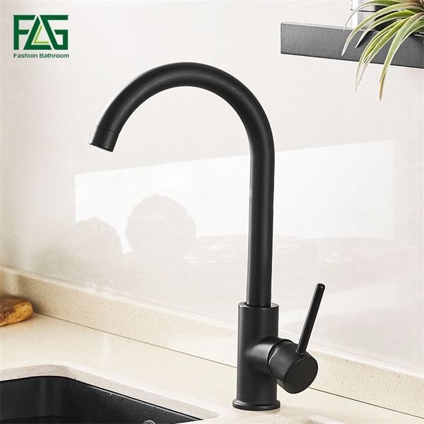 FLG Kitchen Faucet холодный и горячая вода Tap Black Color Вращающая медная кухонная раковина