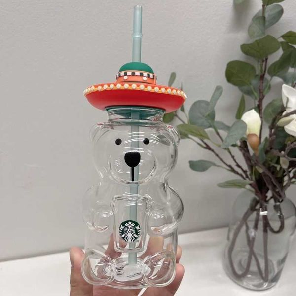 

starbucks new 2021 lovely christmas latin american bear glass straw coffee milk cup large capacity gift