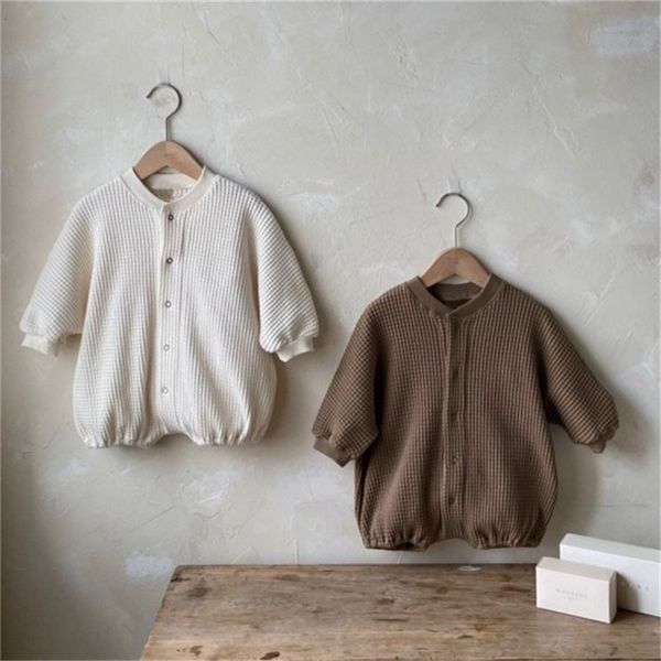 

born clothes waffle romper outfits spring summer boy jumpsuit korean fashion simple baby girl climbing 220426, Blue