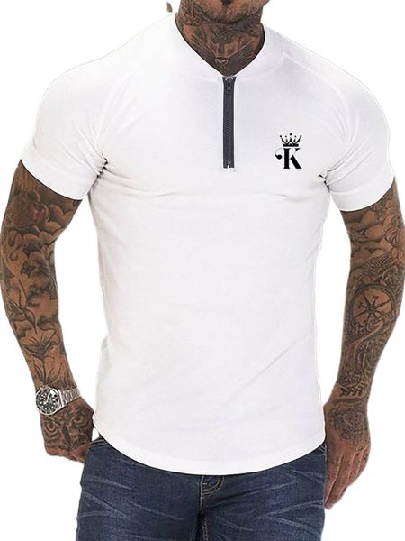 

men crown & letter graphic quarter zip polo shirt e6gw#, White;black