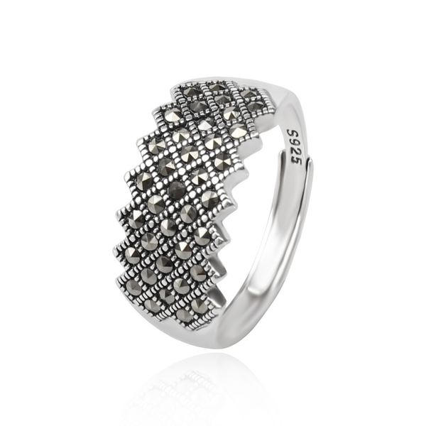 

marcasite band ring vintage 925 sterling silver square rings for women