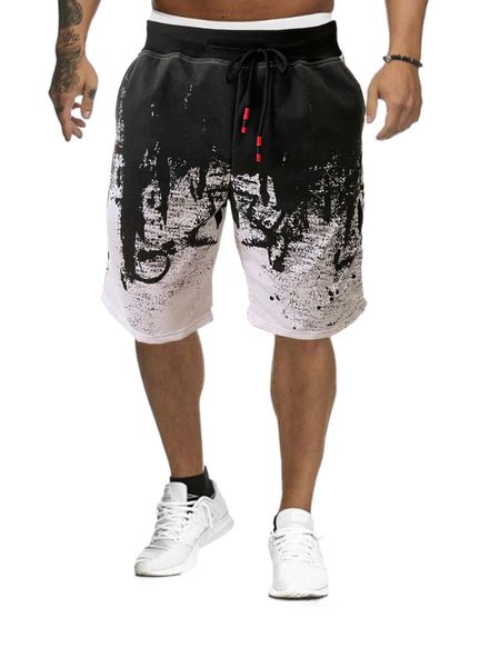 

men graphic print drawstring waist shorts 49zl#, White;black