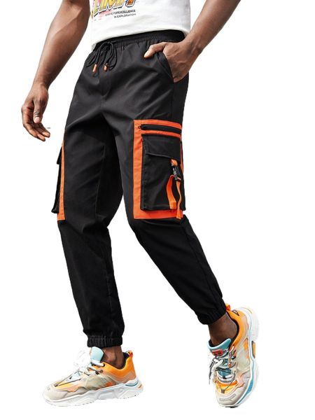 

men drawstring cargo pants p1pz#, Black