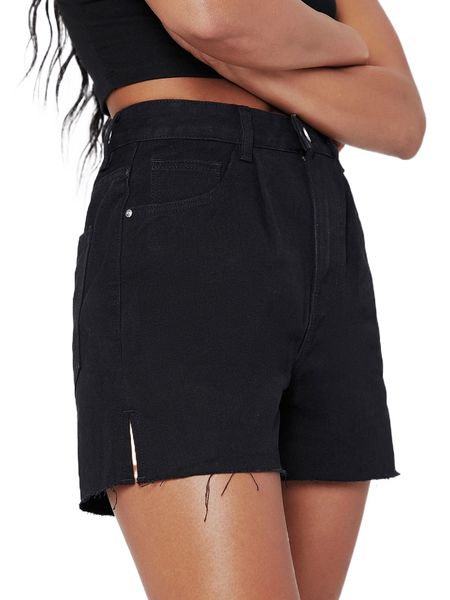 

split side raw hem denim shorts f8ks#, White;black